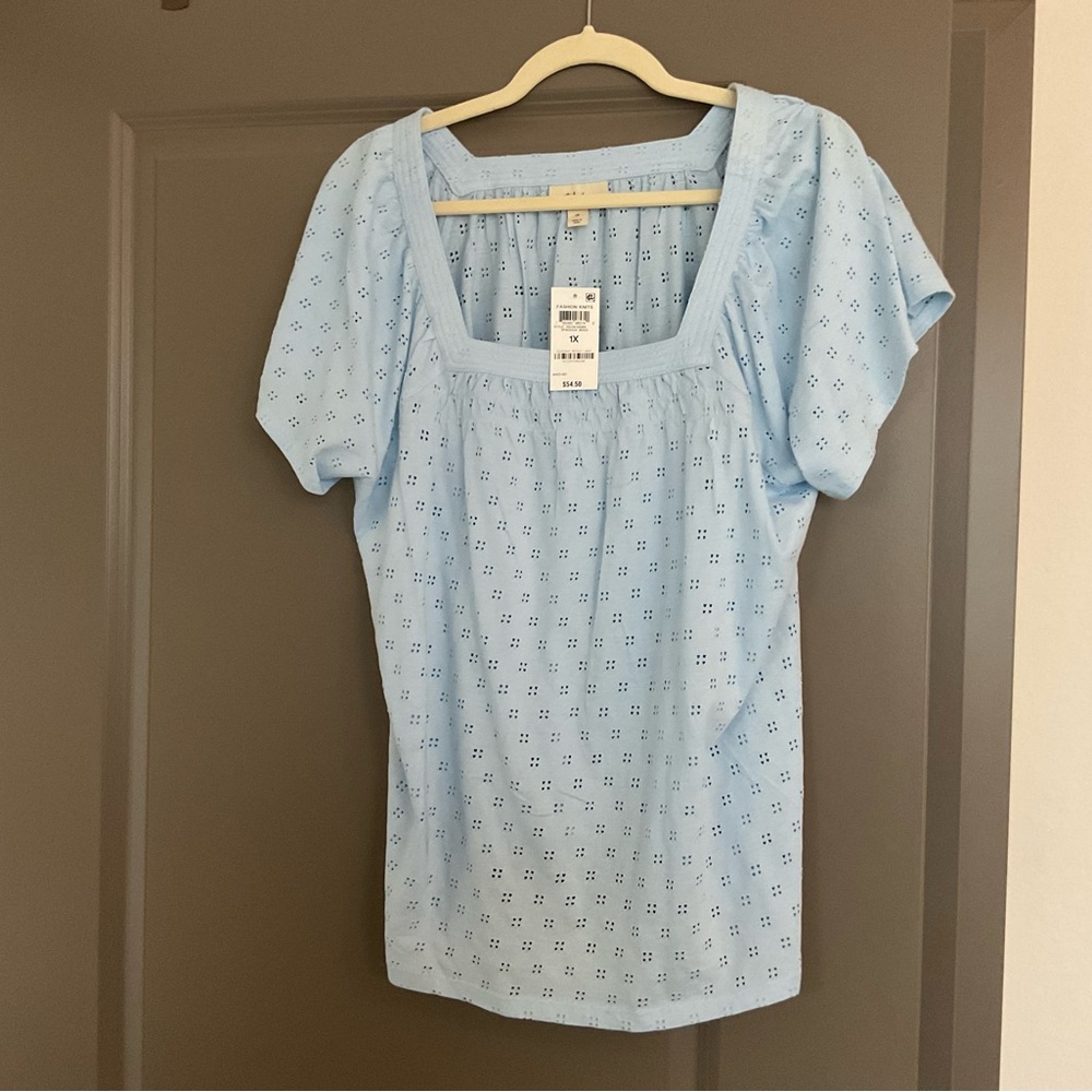 Style & Co. Blue Eyelet Short sleeve top